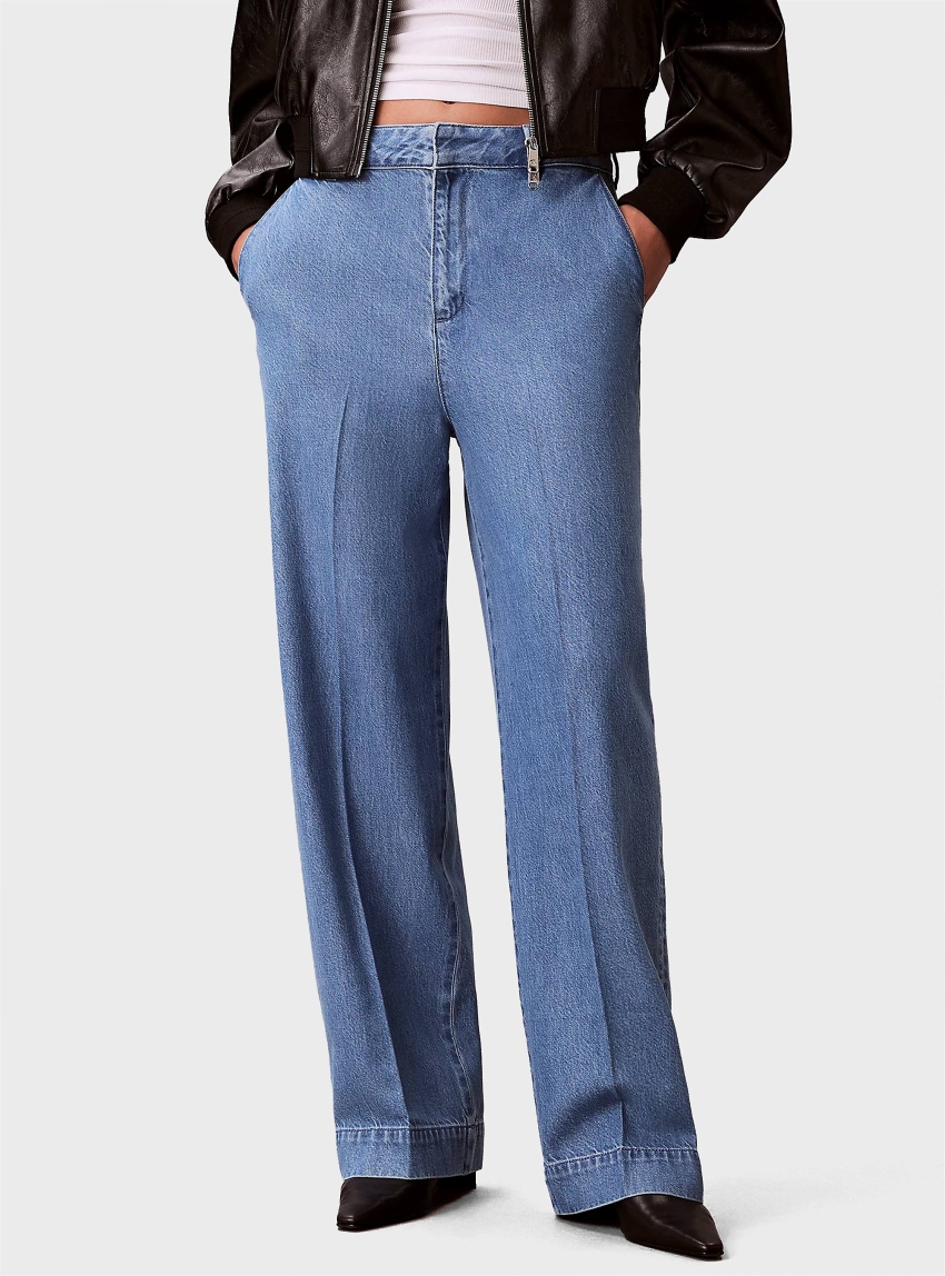 Calvin Klein Ultra High Denim Pleated Trousers - Medium Aged Denim