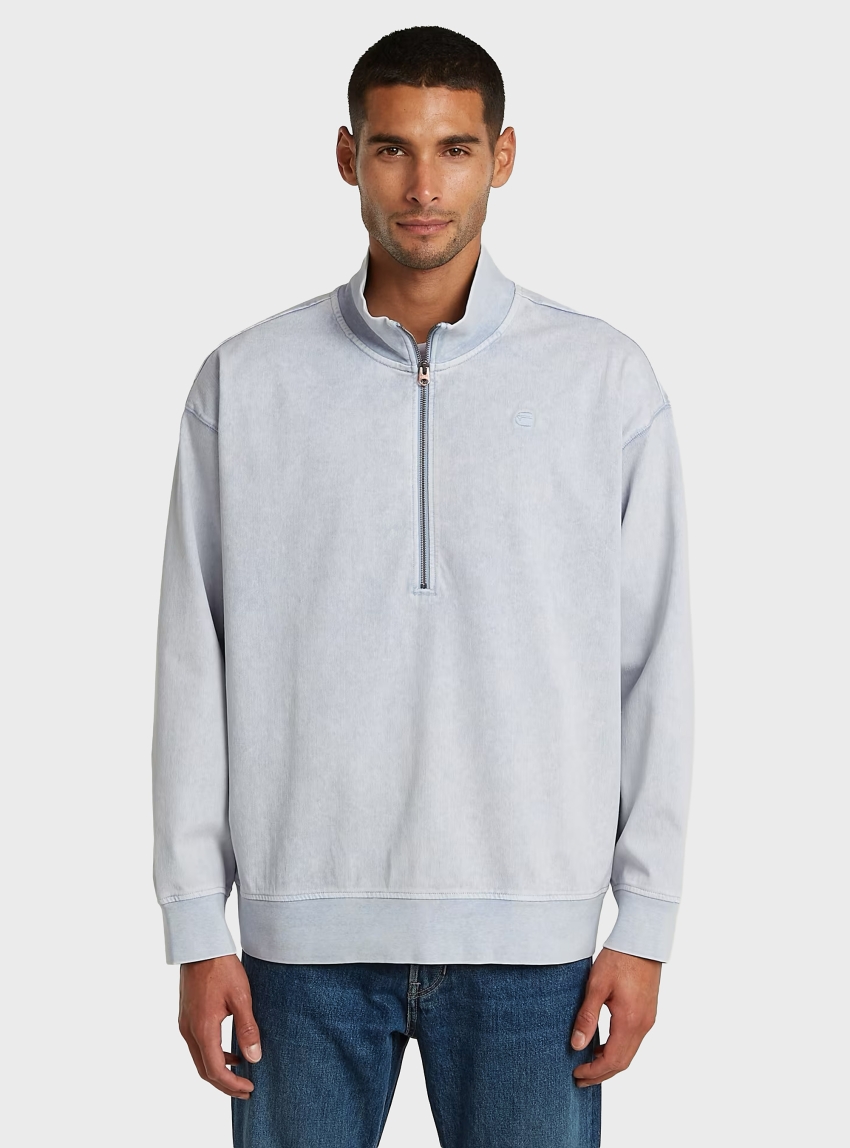 G-Star Washed Hb Relaxed Half Zip Sweater - Light Blue