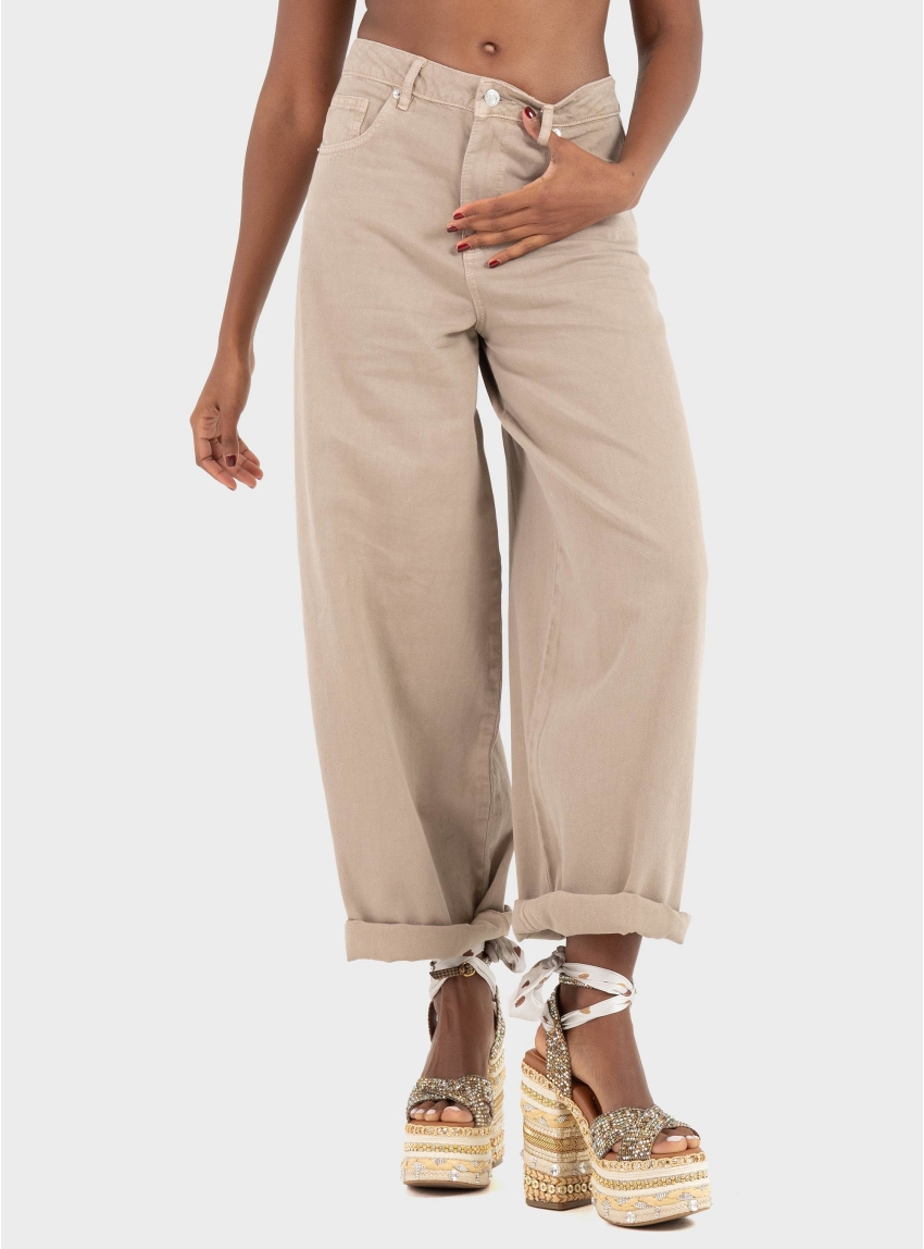 Only Taylor-Silla High Waist Barrel Pants - Beige