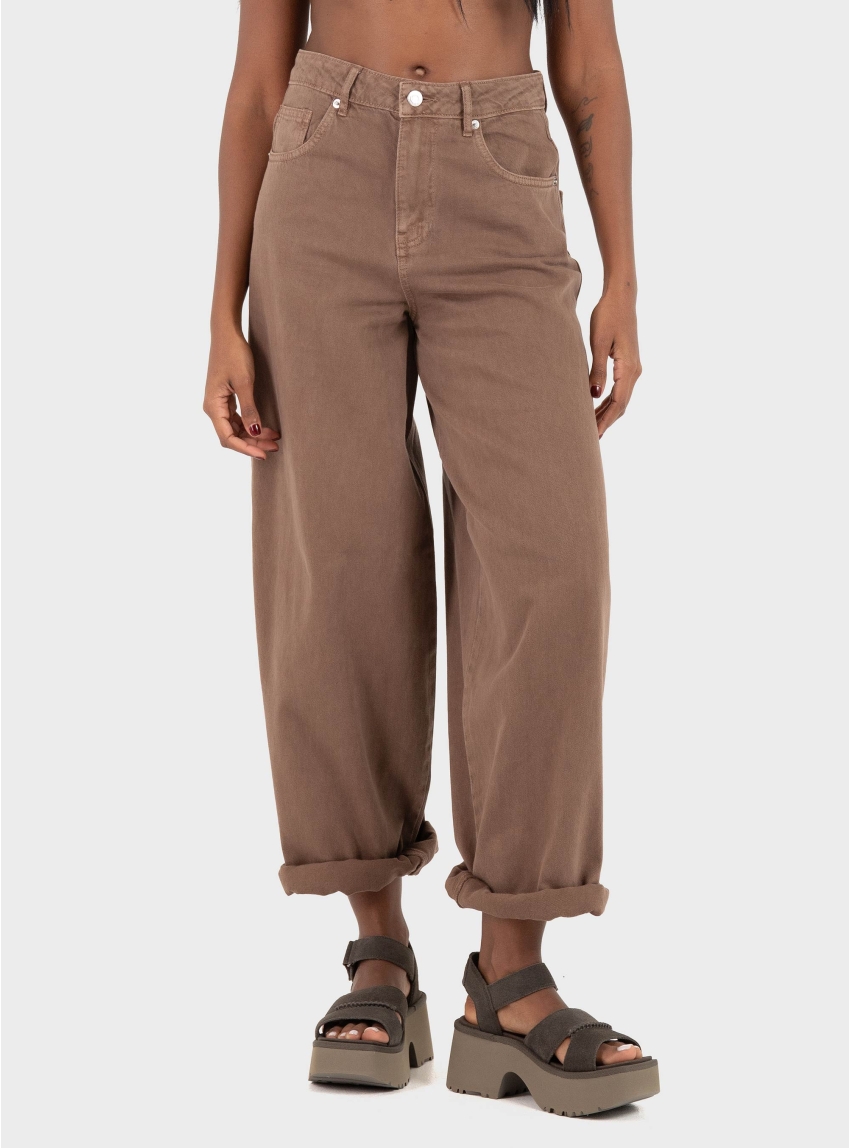 Only Taylor-Silla High Waist Barrel Pants - Dark Brown