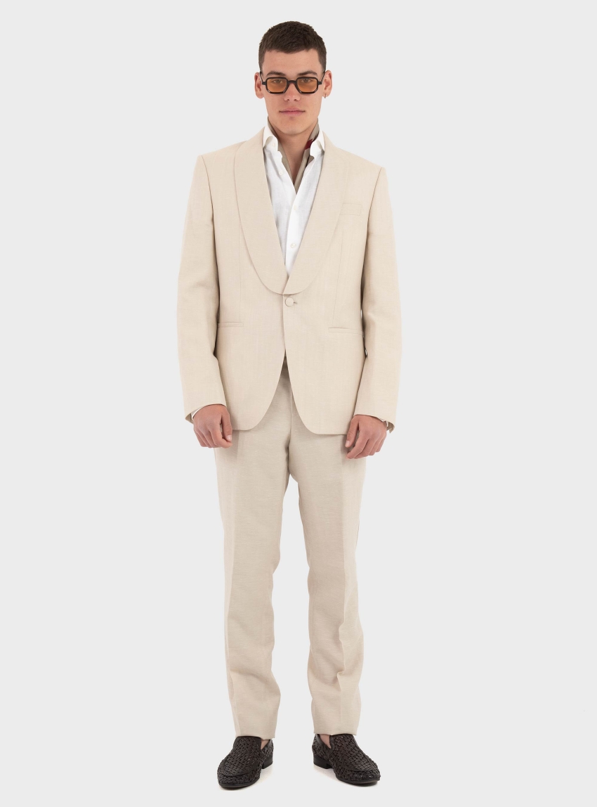 BOSS Two-Piece Slim-Fit Suit In Virgin Wool And Linen  H-Huge-2Pcs-Tux-262 - Light Beige