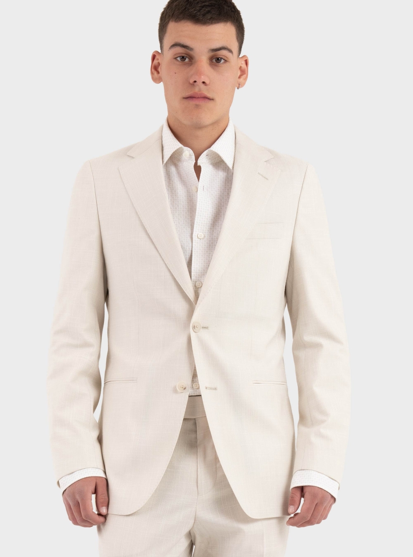 BOSS Slim-Fit Blazer In A Micro-Pattern Linen Blend C-Huge-261 - Ecru