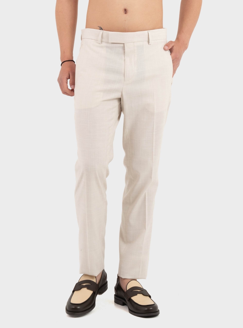 BOSS Slim-Fit Trousers In A Micro-Pattern Linen Blend  C-Genius-HW-262 - Ecru