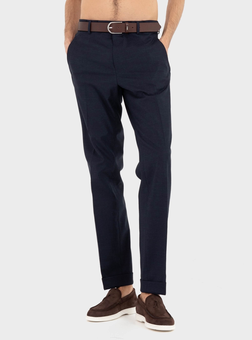 BOSS Slim-Fit Trousers In A Micro-Pattern Linen Blend  C-Genius-HW-262 - Dark Blue