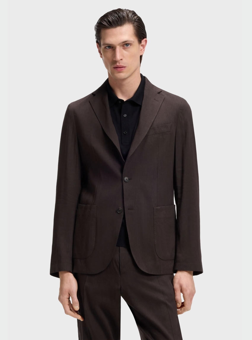 BOSS Slim-Fit Blazer In A Machine-Washable Linen Blend P-Hanry-WG-262 - Dark Brown