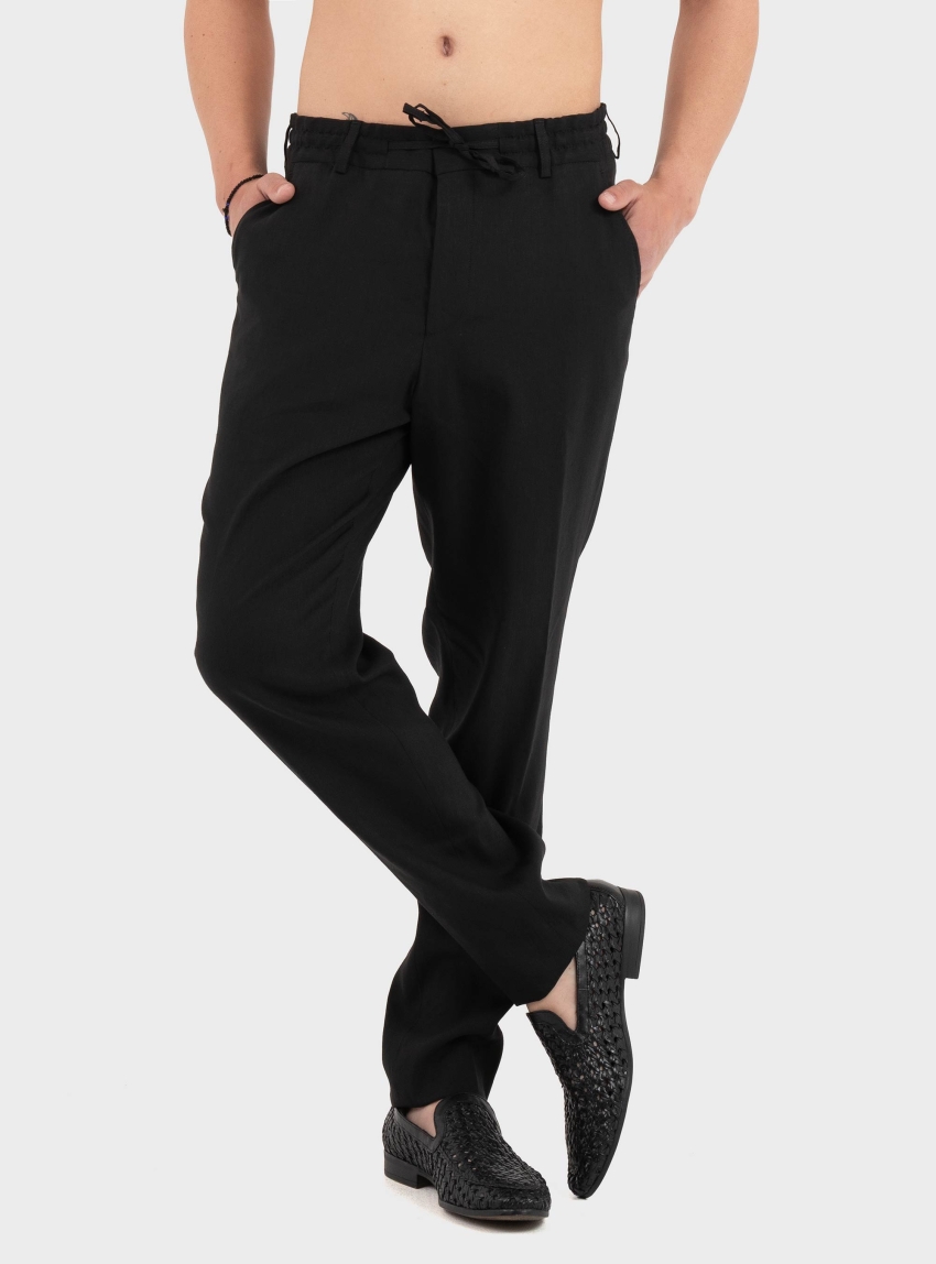 BOSS Tapered-Fit Trousers In A Linen Blend P-Perin-RDS-WG-262 - Black