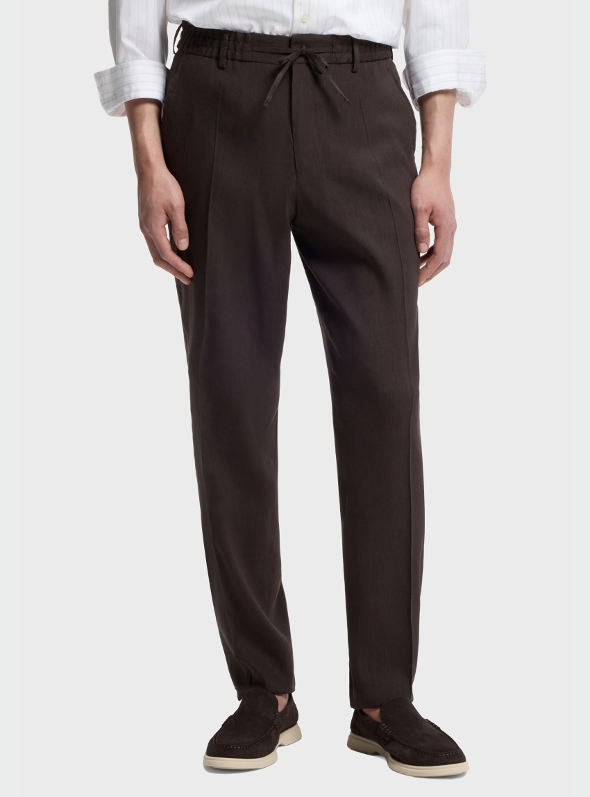 BOSS Tapered-Fit Trousers In A Linen Blend P-Perin-RDS-WG-262 - Dark Brown
