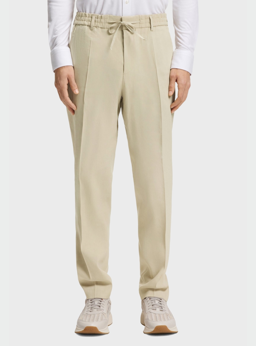 BOSS Tapered-Fit Trousers In A Linen Blend P-Perin-RDS-WG-262 - Light Beige