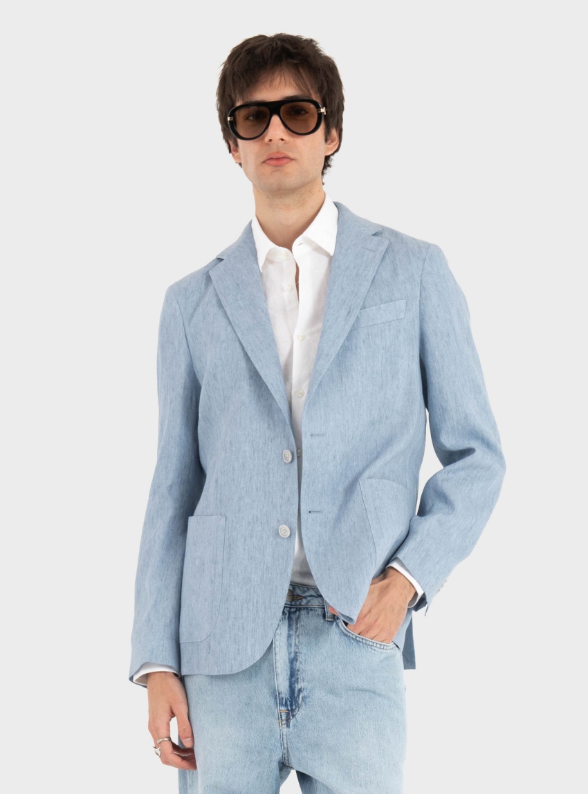 BOSS Slim-Fit Blazer In A Micro-Pattern Linen Blend  C-Hanry-262 - Blue