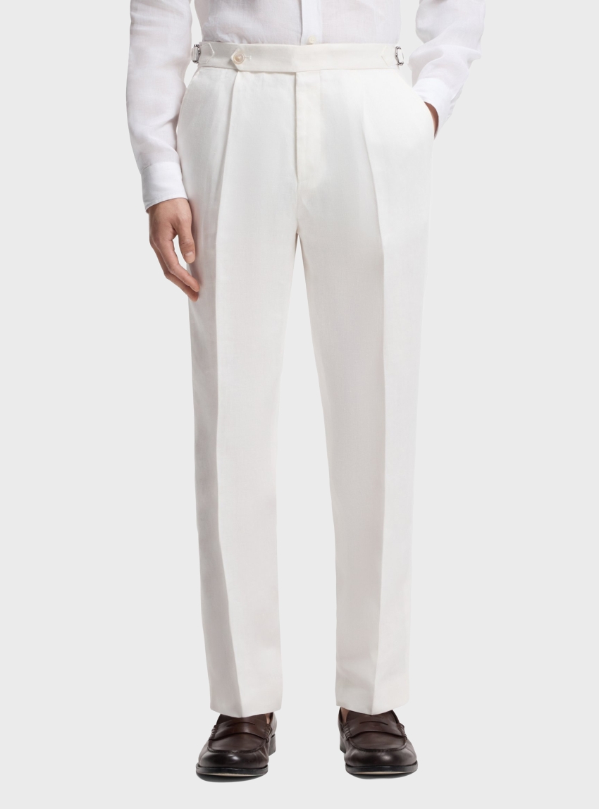 BOSS Relaxed-Fit Trousers In Linen With Front Pleats H-Perino-PL-DTL-262 - White