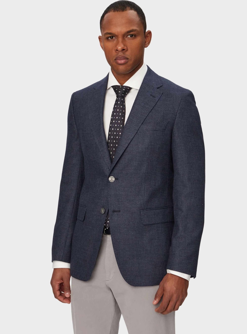 BOSS Slim-Fit Blazer In A Micro-Pattern H-Hutson-262 - Dark Blue