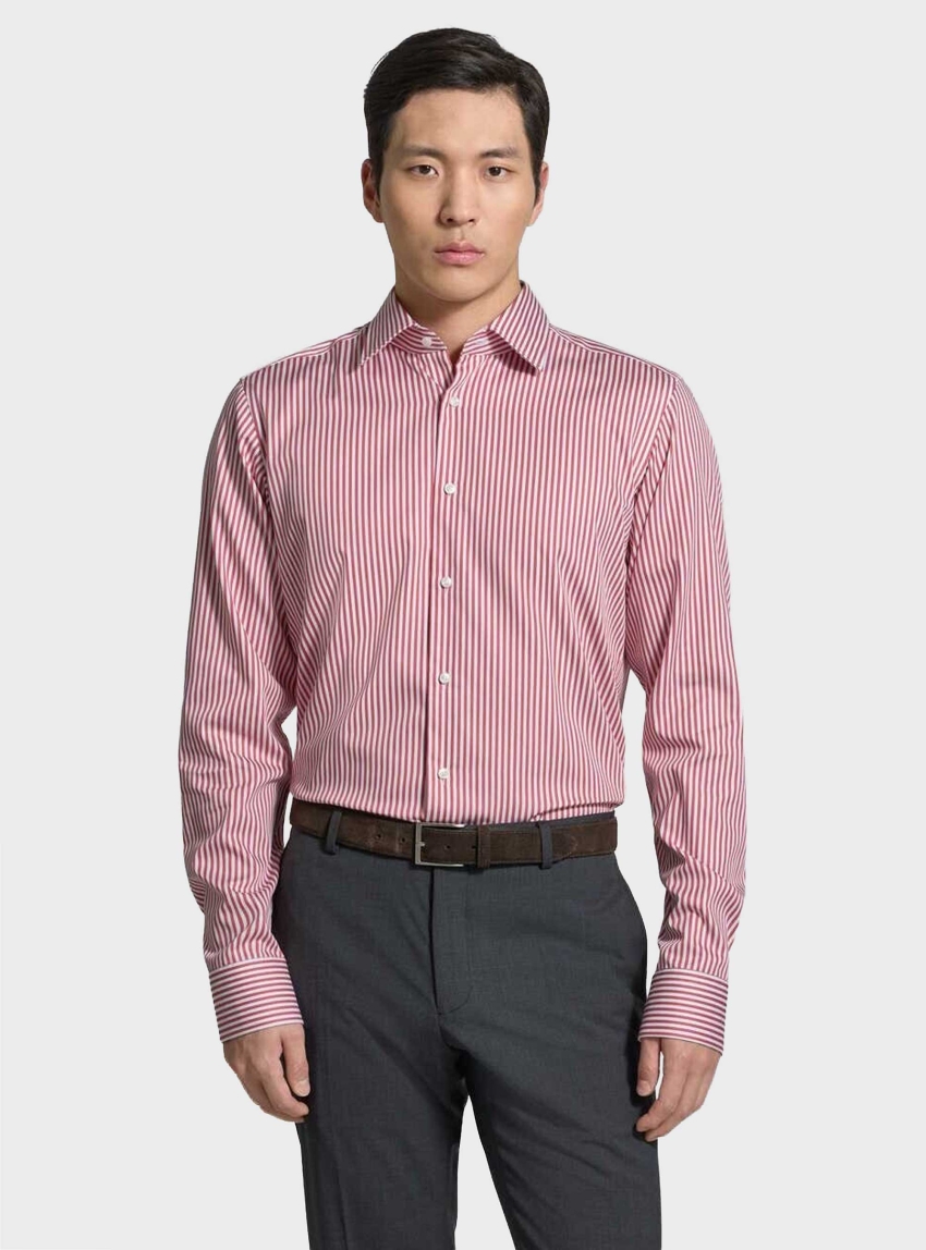 BOSS Regular-Fit Shirt In Striped Easy-Iron Cotton H-JOE-K-C1-261 - Pale Red
