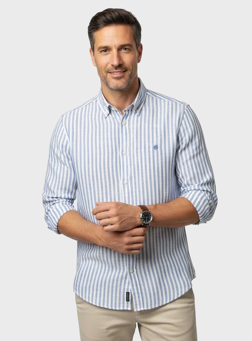 BOSS Regular-Fit Vertical Stripes Linen Shirt H-LIAM-BD-E-C1-261 - Light Blue