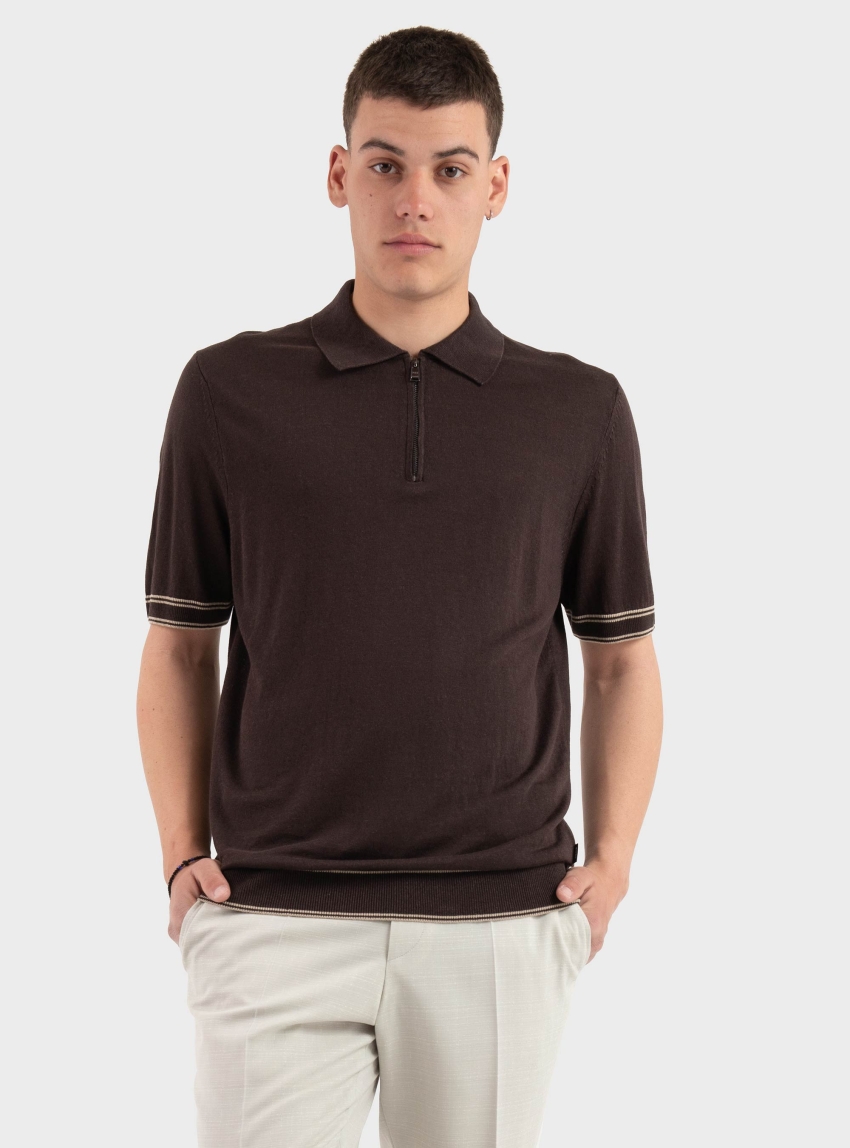 BOSS Kitted Polo Shirt H-Norbertino - Dark Brown
