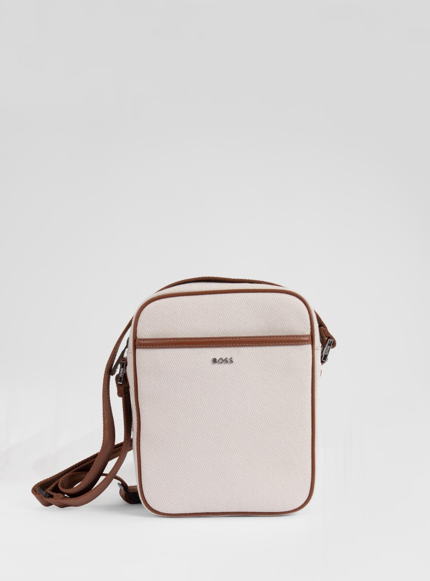 BOSS Canvas Reporter Bag With Logo Lettering Dakkar_NS Zip - Pumice Stone