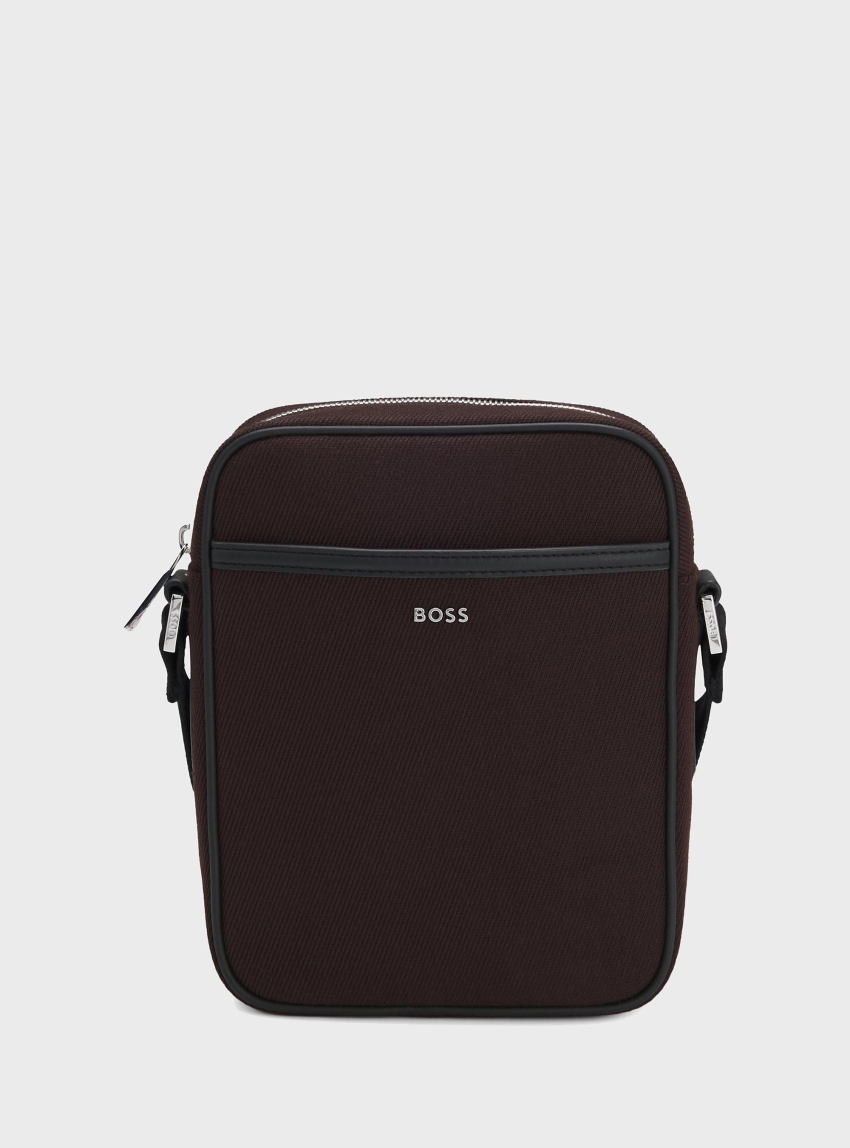 BOSS Canvas Reporter Bag With Logo Lettering Dakkar_NS Zip - Dark Brown