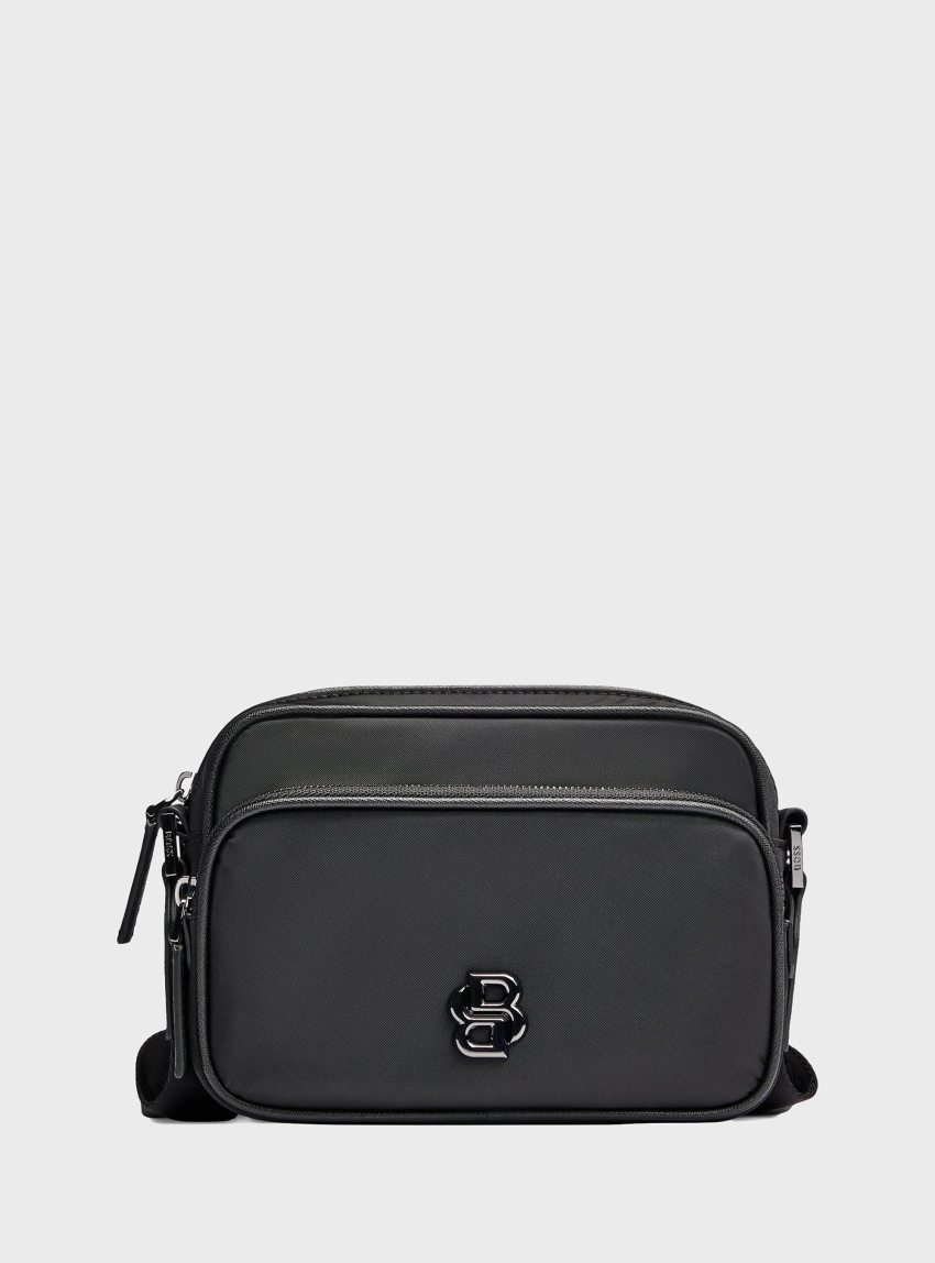 BOSS Twill Crossbody Bag With Double B Monogram B_Icon_EW_Zip - Black