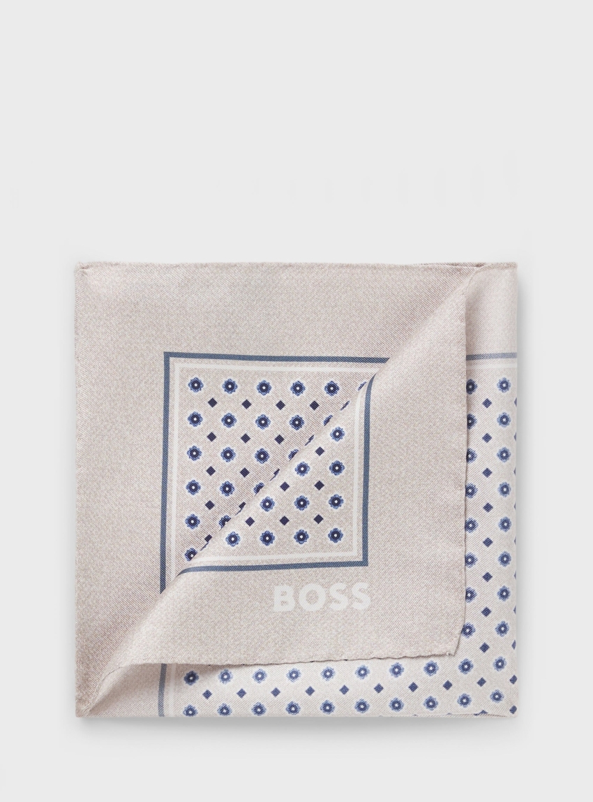 BOSS Silk Pocket Square With Digital Print And Logo H-POCKET SQ. ONE - Light Beige