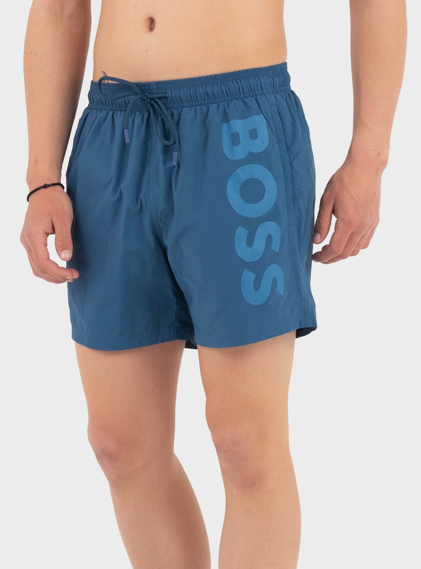 BOSS Quick-Dry Swim Shorts With Vertical Logo Print  Octopus - Blue
