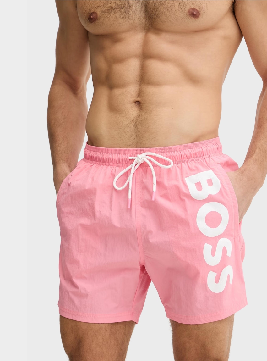 BOSS Quick-Dry Swim Shorts With Vertical Logo Print  Octopus - Pink