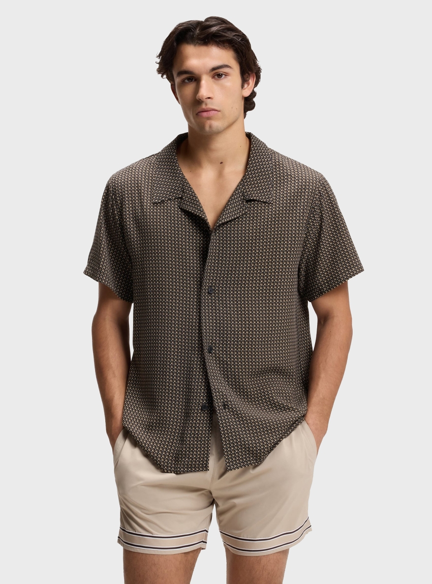 BOSS Regular-Fit Shirt With All-Over Print Beach Shirt - Black