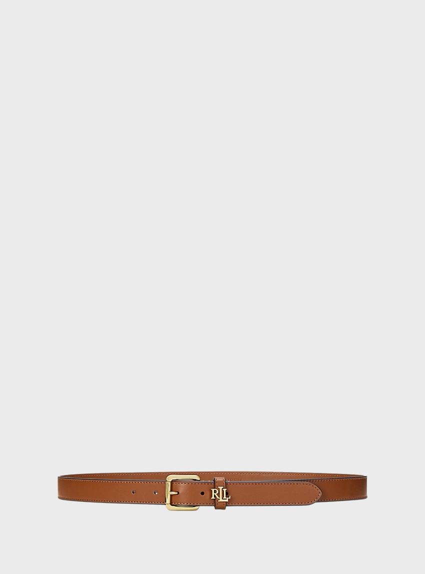 LAUREN Ralph Lauren Logo-Keeper Skinny Leather Belt - Tan