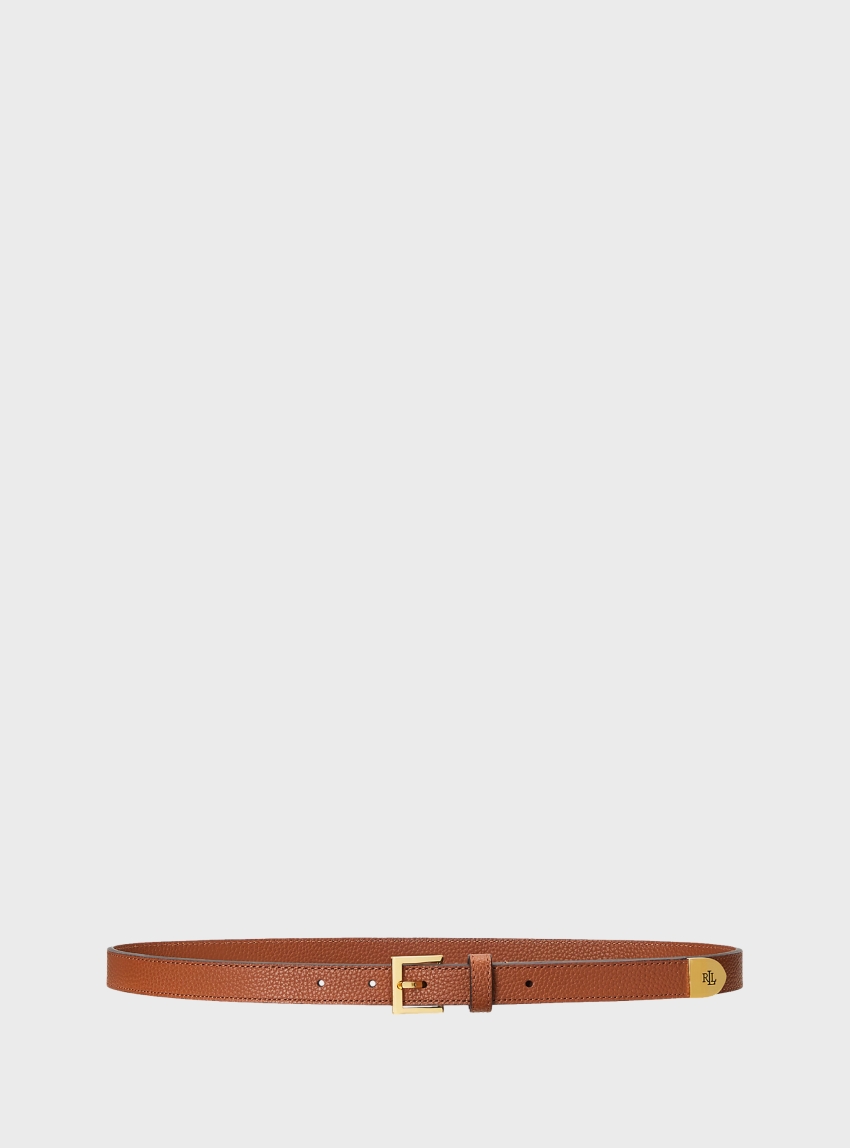LAUREN Ralph Lauren Pebbled Leather Skinny Belt - Tan