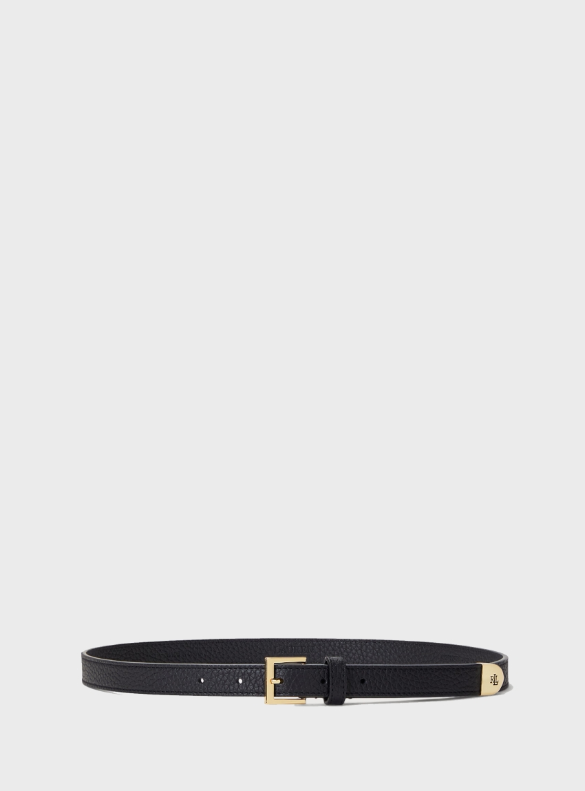 LAUREN Ralph Lauren Pebbled Leather Skinny Belt - Black