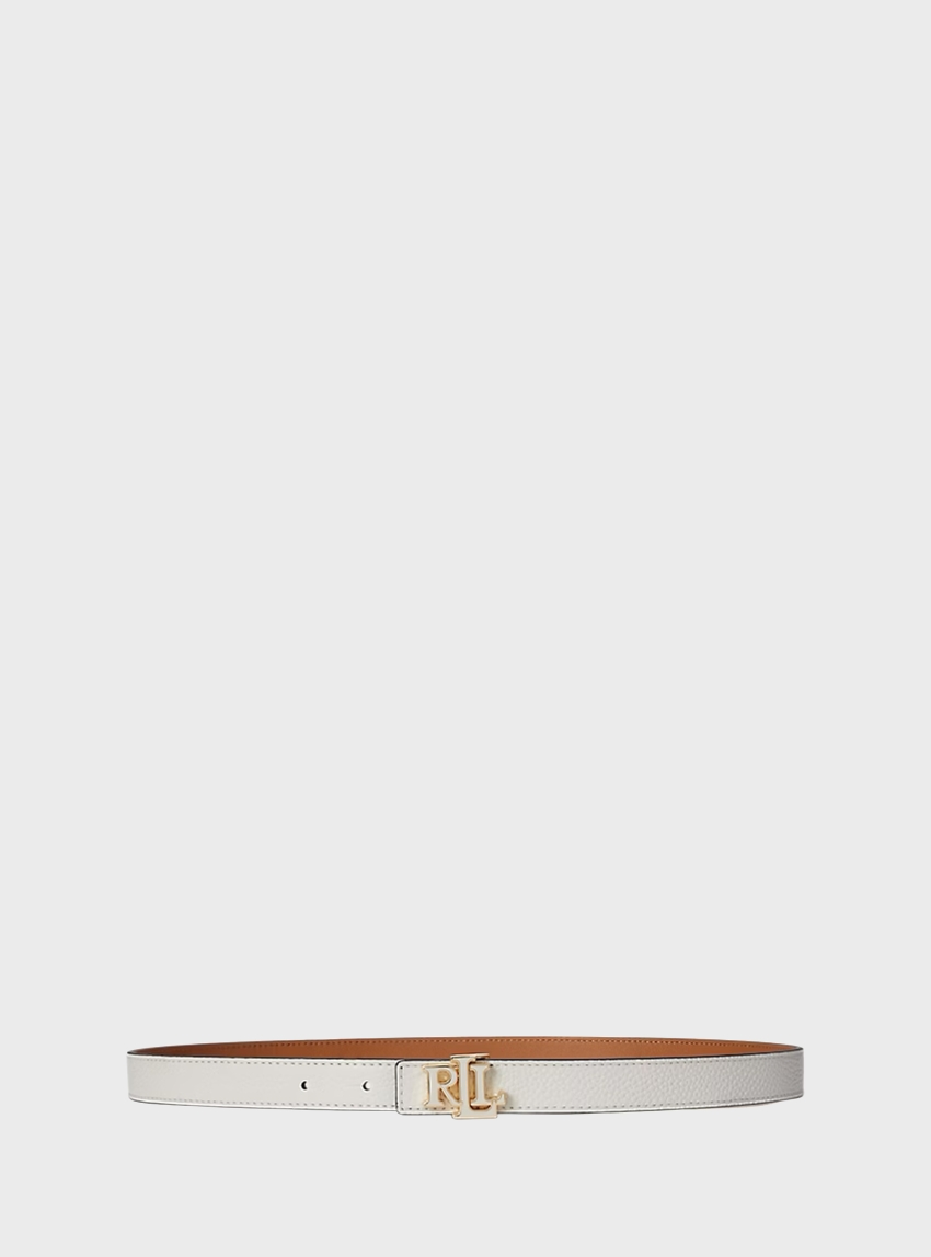 LAUREN Ralph Lauren Logo Reversible Skinny Leather Belt - White