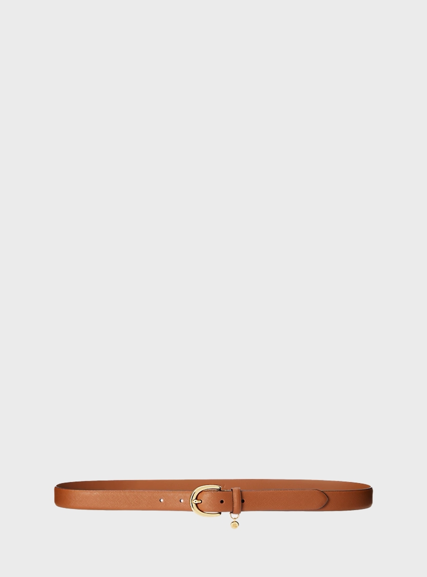 LAUREN Ralph Lauren Charm Crosshatch Leather Belt - Tan