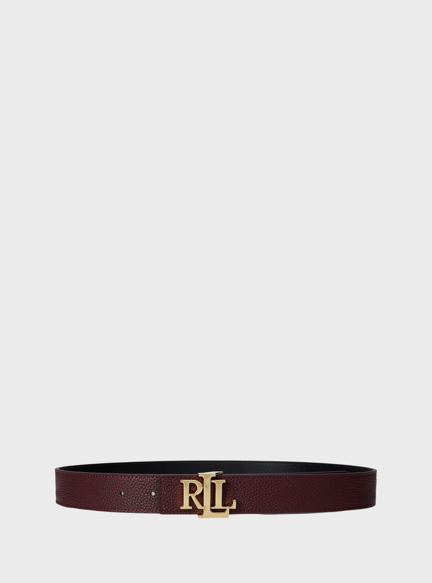 LAUREN Ralph Lauren Logo Reversible Pebbled Leather Belt - Bordeaux