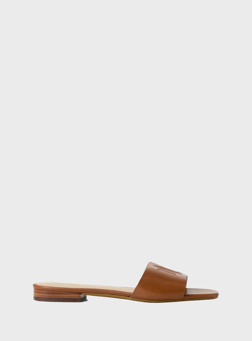 LAUREN Ralph Lauren Everley Calfskin Slide Sandals - Tan