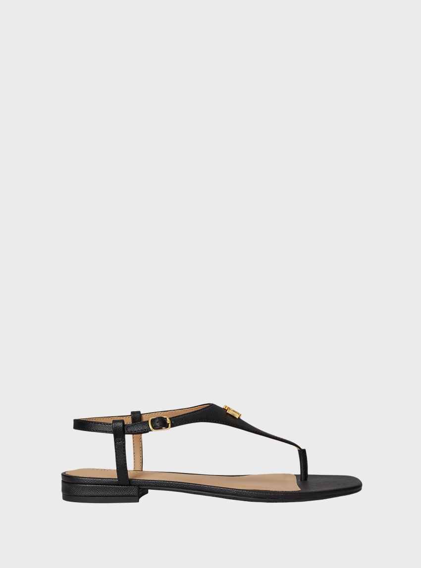 LAUREN Ralph Lauren Everley Ii Crosshatch Leather Sandals - Black