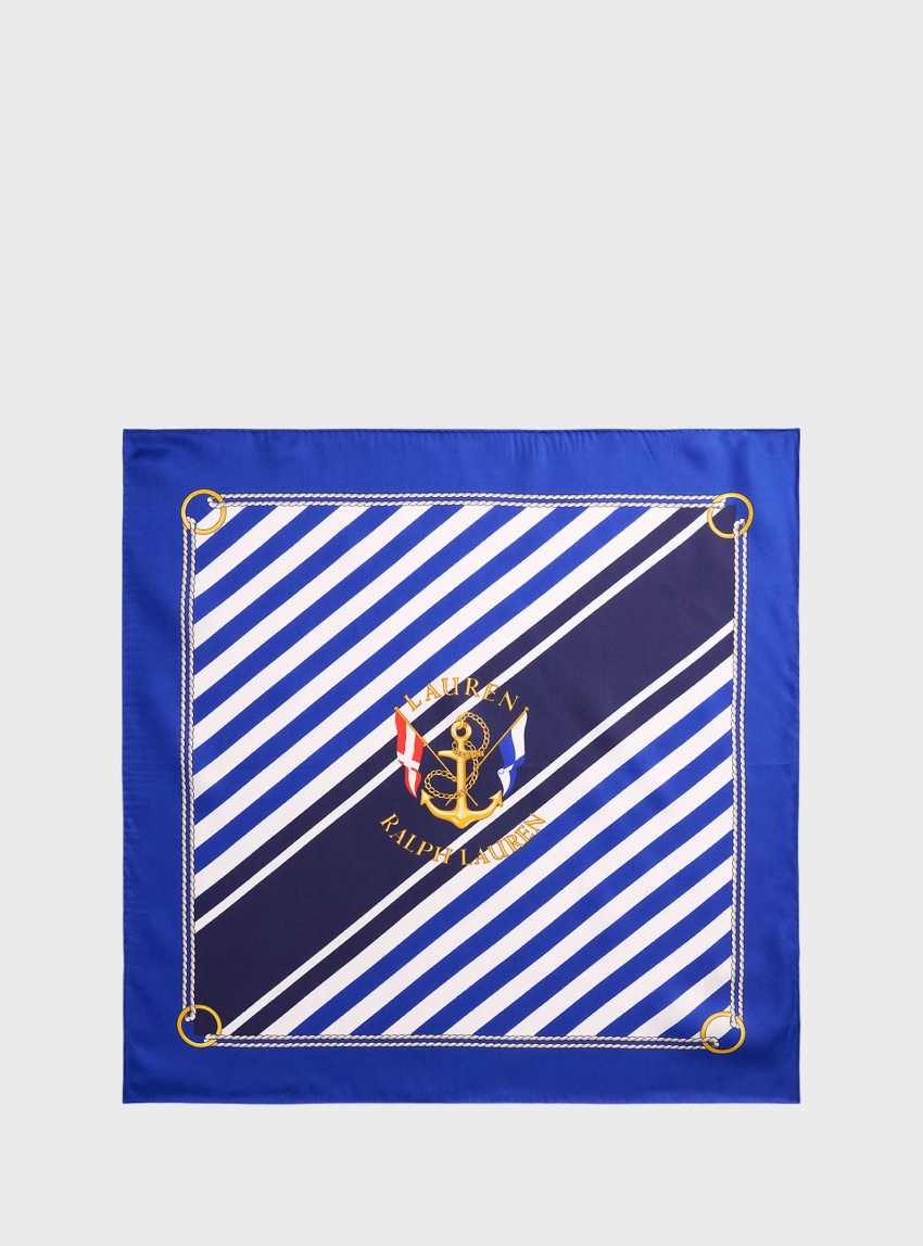 LAUREN Ralph Lauren Striped Anchor-Crest Silk Square Scarf - Royal Blue