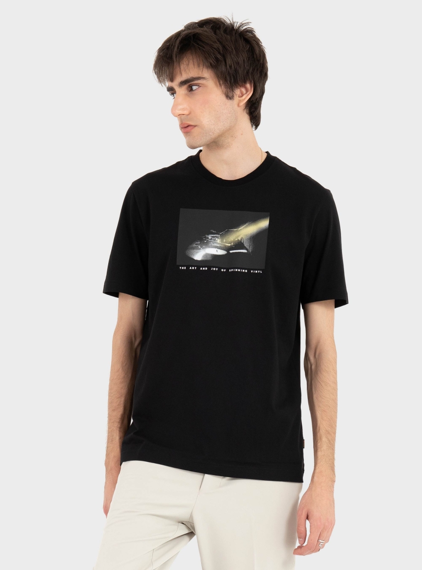 BOSS Cotton-Jersey T-Shirt With Printed Artwork Te_Dj - Black
