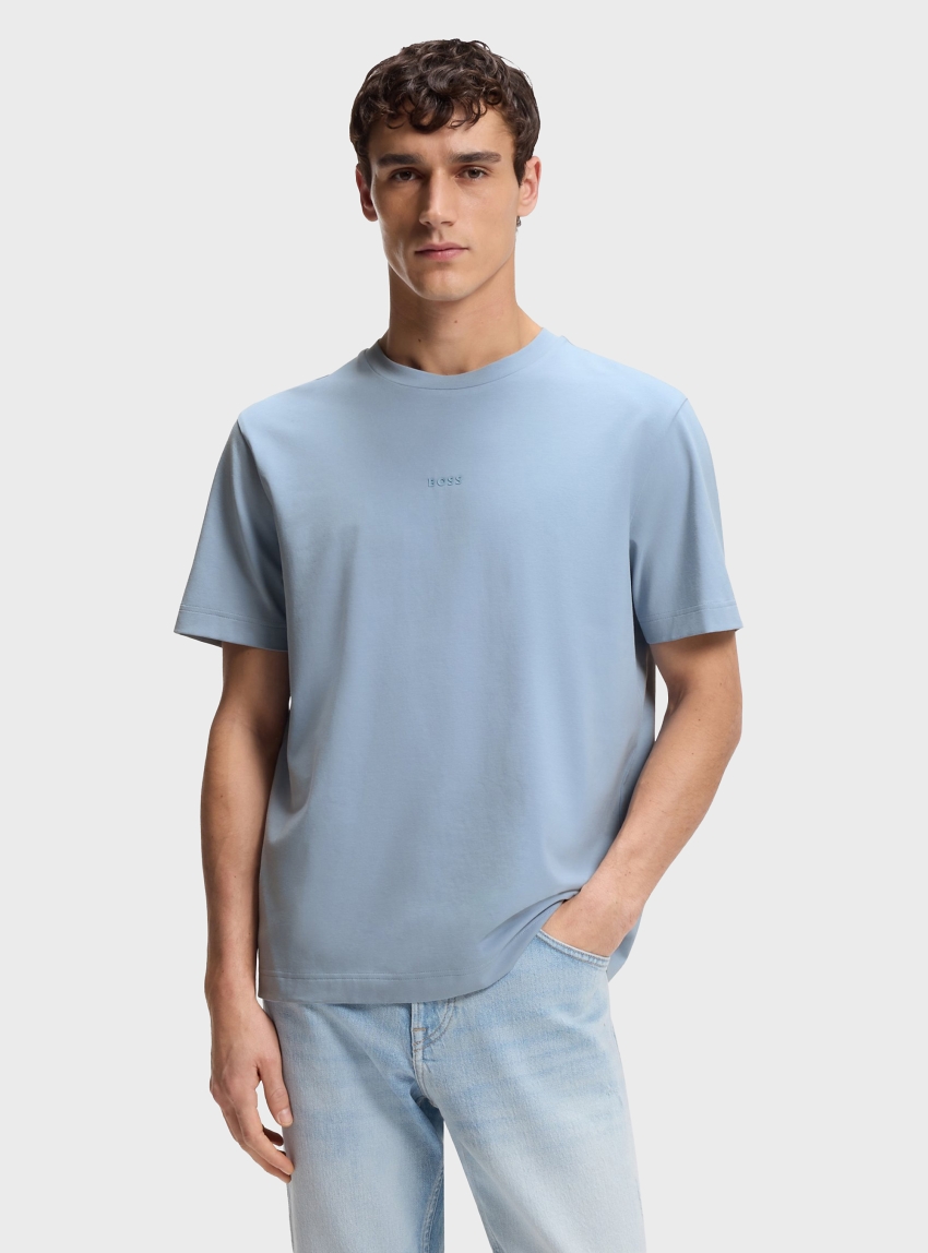 BOSS Stretch-Cotton T-Shirt With Contrast Logo  TChup - Light Blue