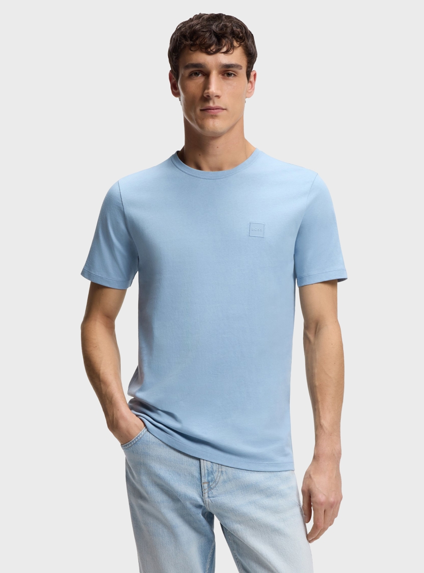 BOSS Cotton-Jersey T-Shirt With Logo Patch Tales - Light Blue