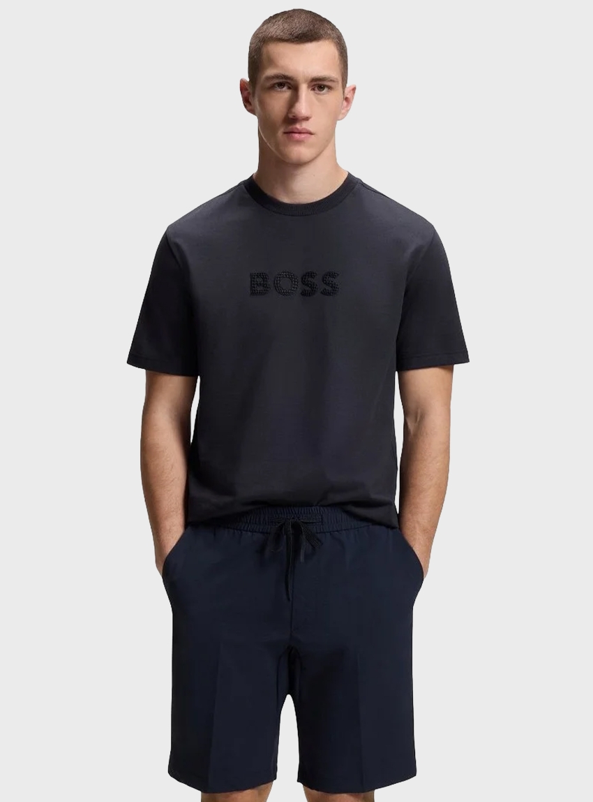 BOSS Cotton-Jersey T-Shirt With Golf-Inspired Logo  TS_Terrace Logo - Dark Blue