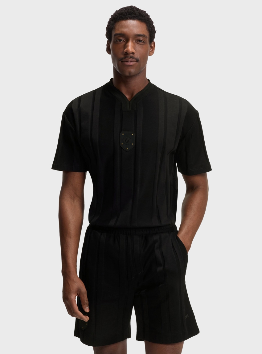 BOSS Cotton T-Shirt With Textured Stripes TS_BB BC Lux GRX - Black
