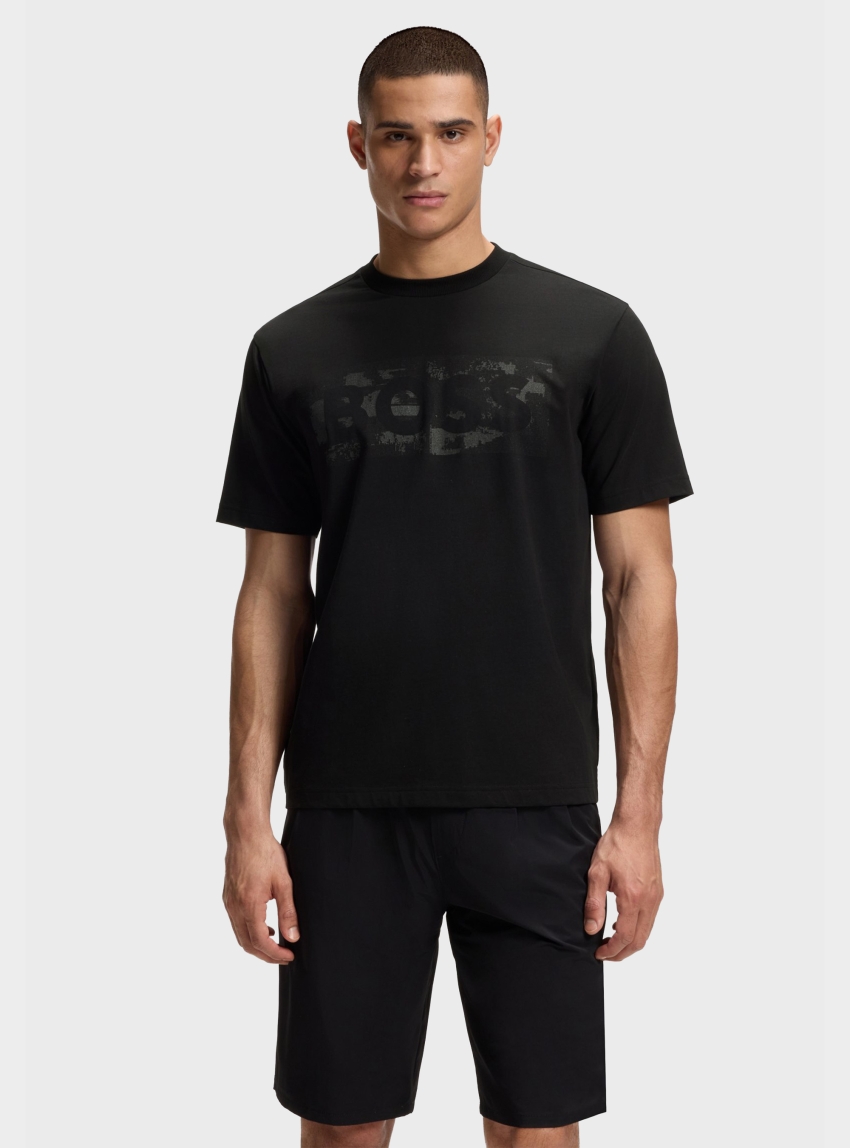 BOSS Stretch-Cotton T-Shirt With Logo Artwork  TS_Globe LogoPattern - Black