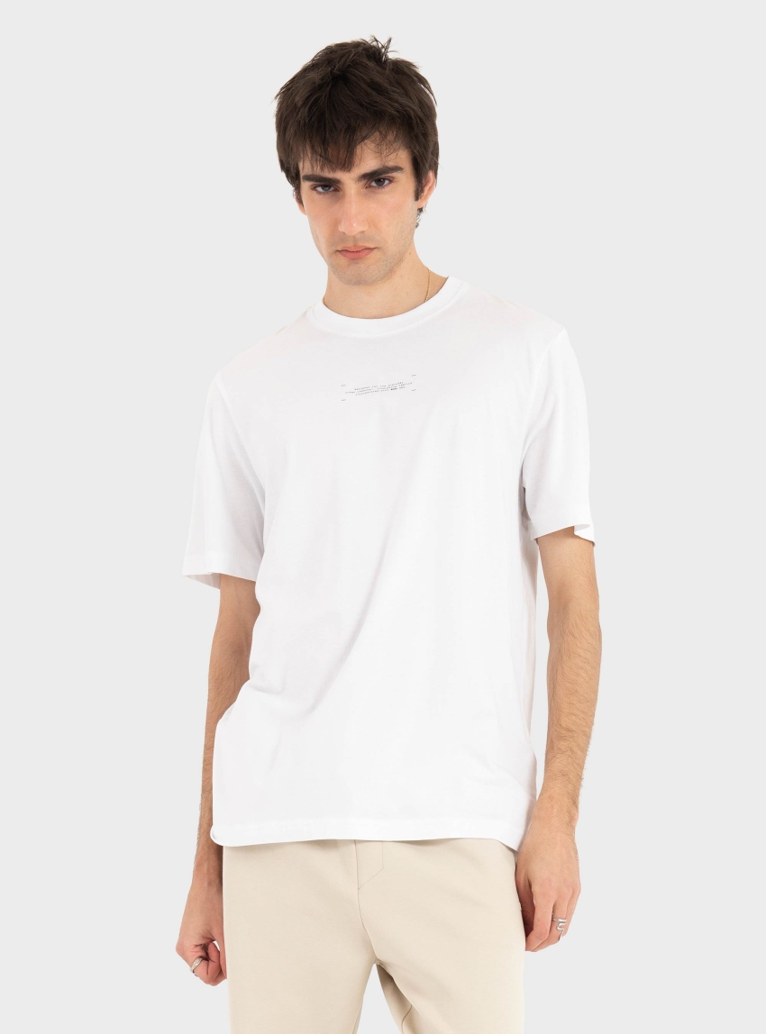 BOSS Relaxed-Fit Cotton-Blend T-Shirt With Reflective Artwork  TS_Globe Pattern - White