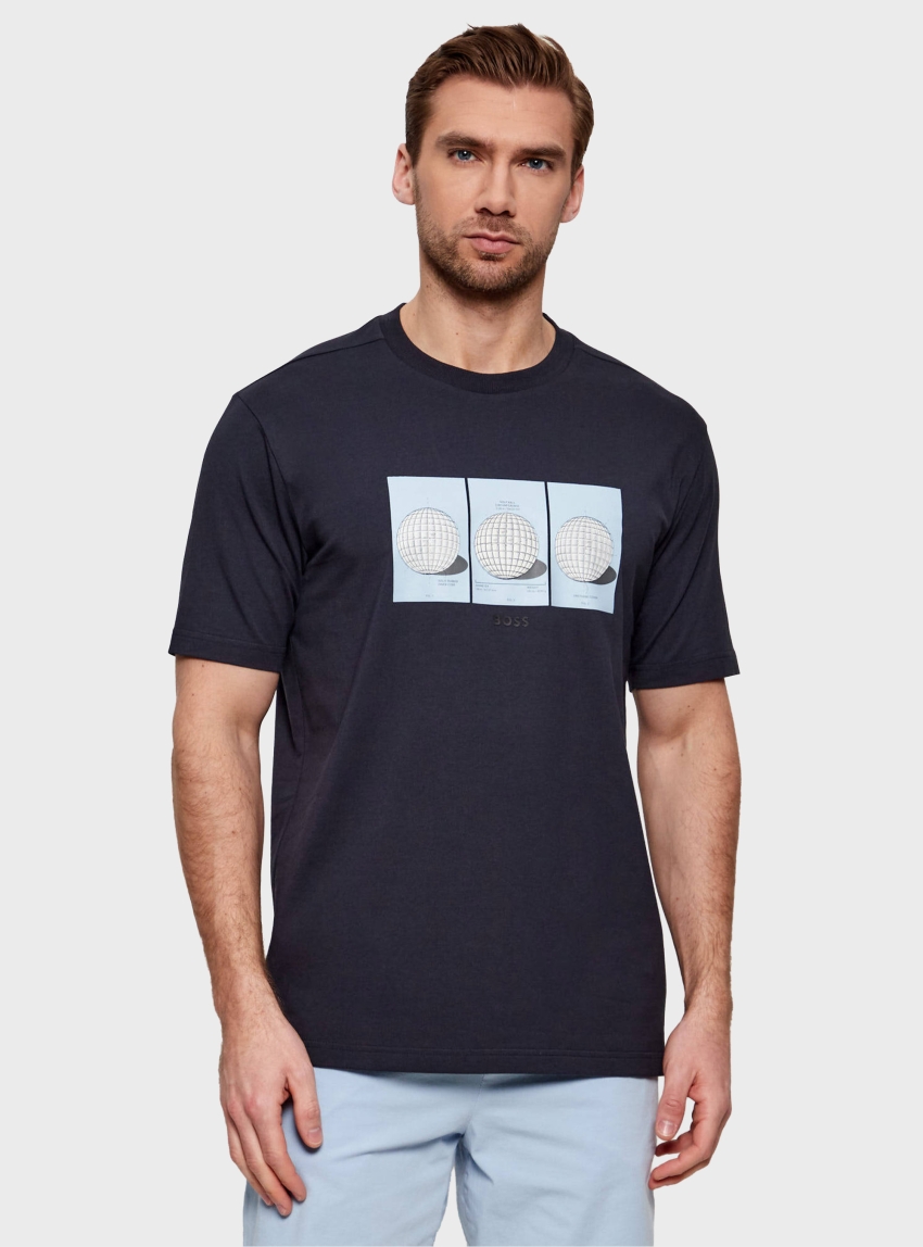 BOSS Relaxed-Fit T-Shirt TS_Terrace Photo - Dark Blue