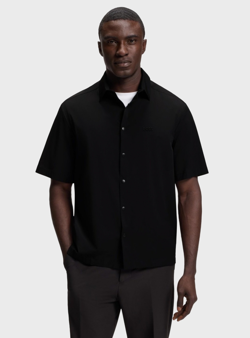 BOSS Relaxed-Fit Shirt With Water-Repellent Finish  ST_Member S - Black