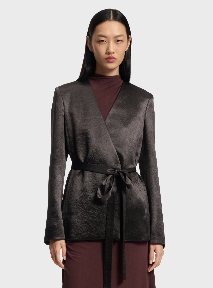BOSS Slim Fit Blazer In Lustrous Twill Jia15 - Dark Brown
