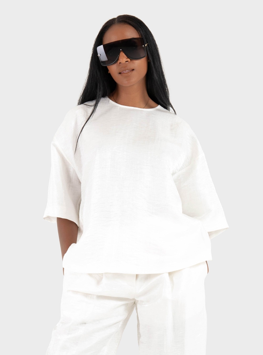 BOSS Relaxed-Fit Top In A Linen Blend Bacres - White