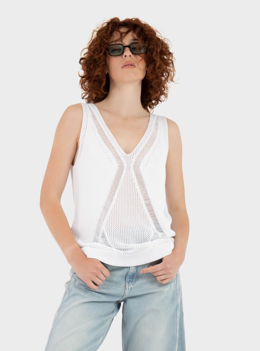 BOSS Knitted Top With Mixed Structures Fonica - White