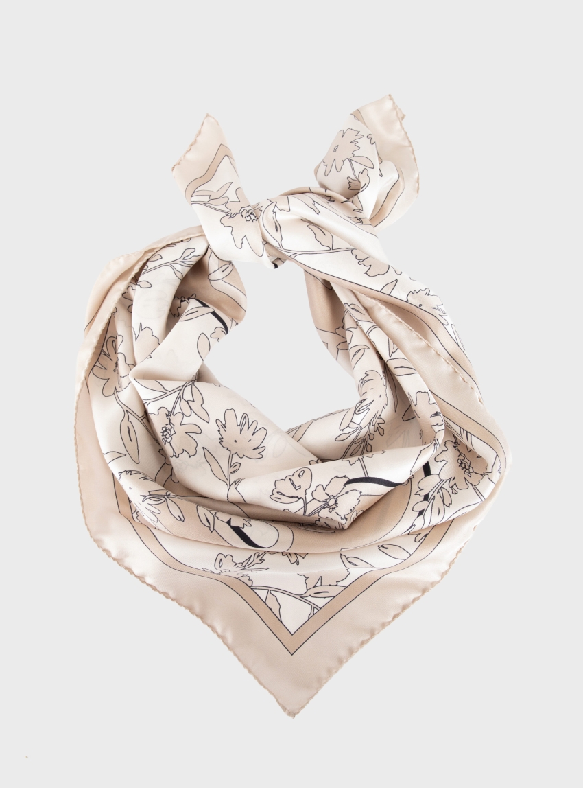 BOSS Italian-Made Scarf In Printed Silk Twill  Lainy_1_90*90 - Ecru