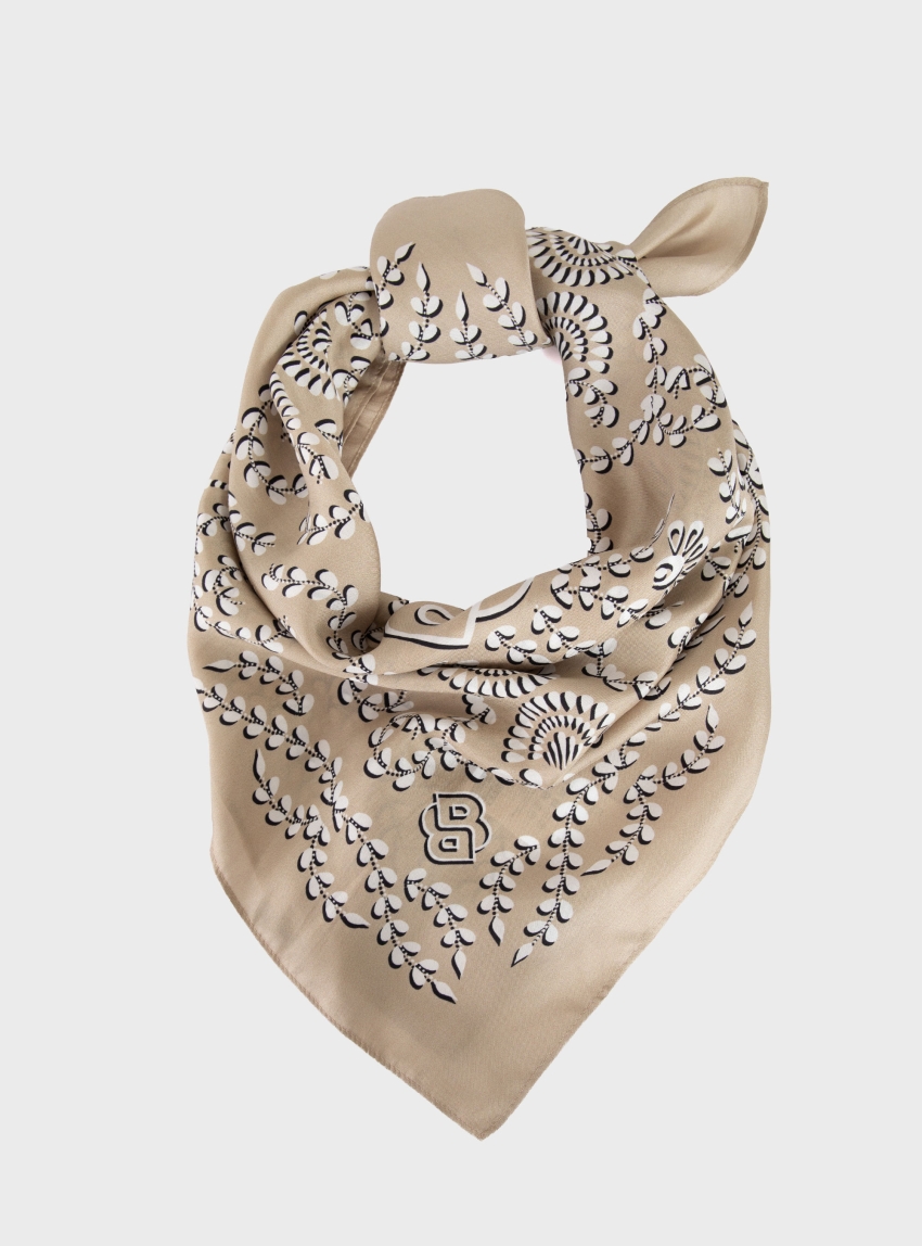 BOSS Printed Scarf In Silk With Double B Monograms  Vincency_B_60*60 - Beige