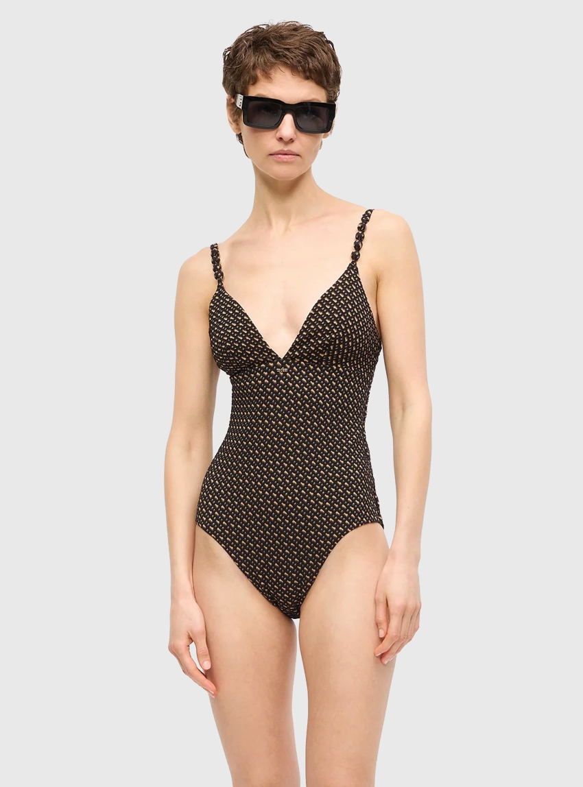 BOSS Monogram-Patterned Bikini Swimsuit  SWIMSUIT_BOSS PEARL - Brown