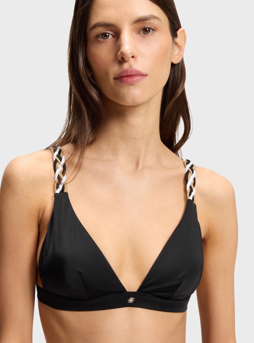 BOSS Bikini Top With Braided Signature-Stripe Straps  TRIANGLE_BOSS BRAID - Black